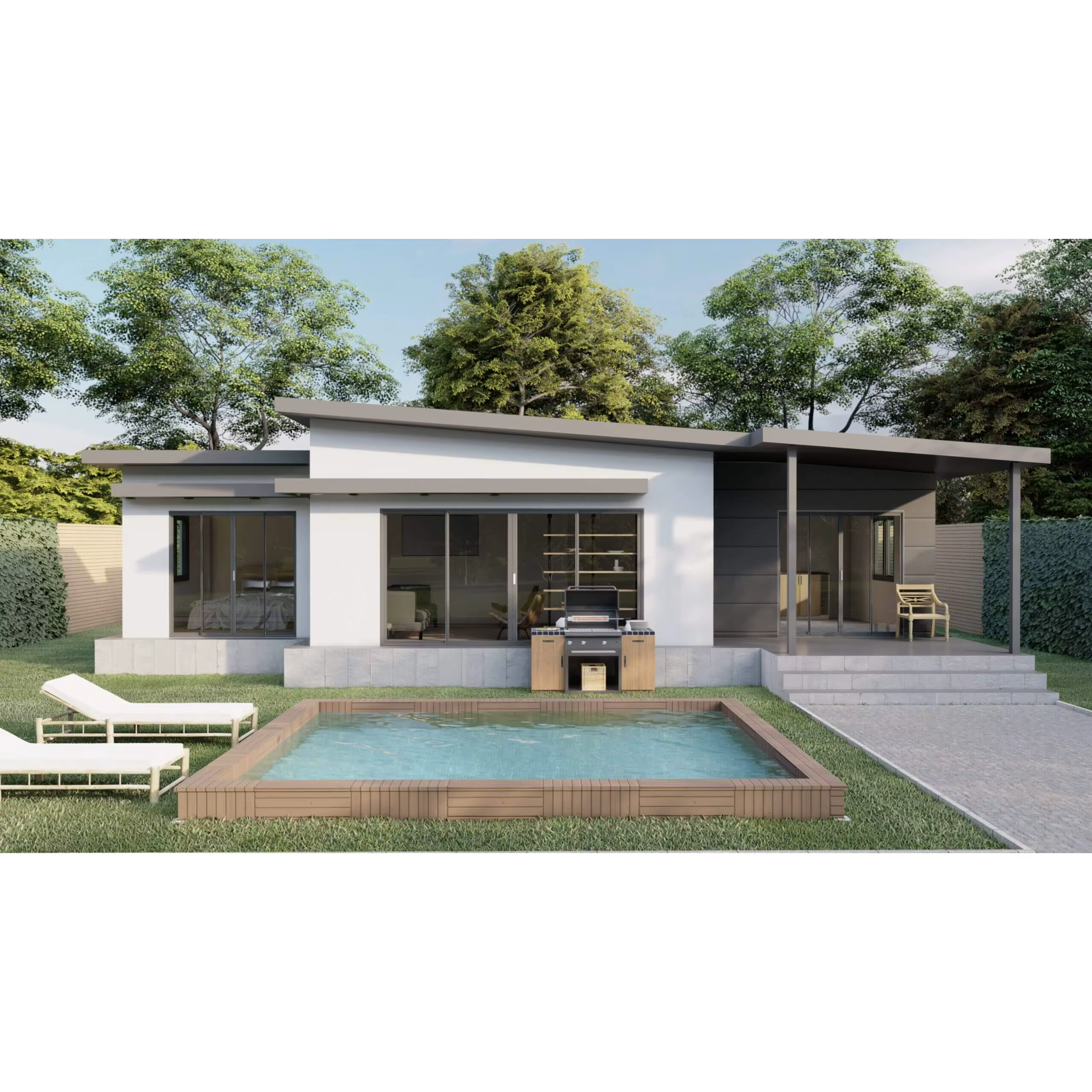 Single-Story Prefab Summerhouse Comfortable Outdoor Living Space &mdash; Concrete & Travertine Co